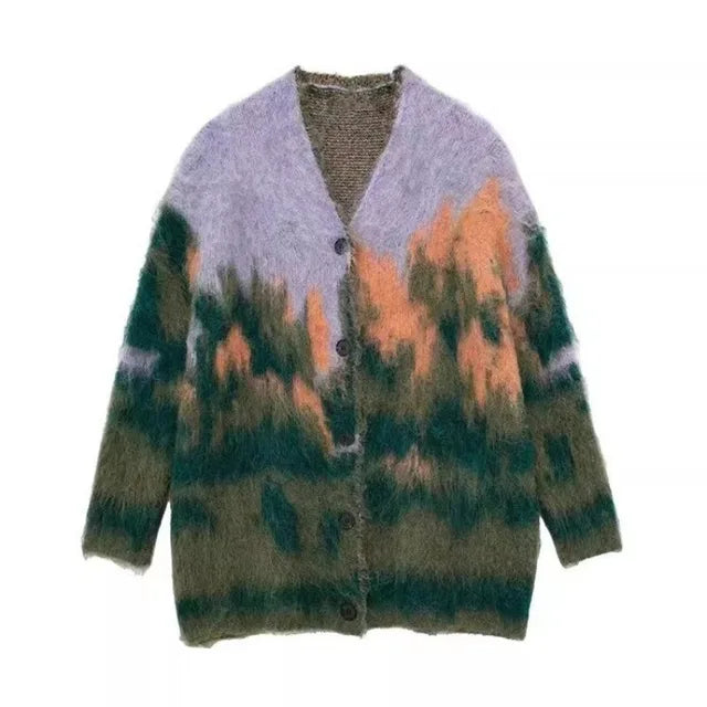 Oversized Knit Mohair Cardigan Sweater Knitted Outerwear