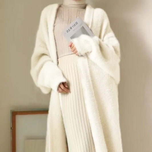 White Long Winter Cardigan for Women Cashmere Sweater Cardigan